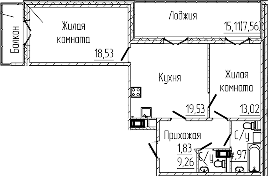 2-комнатная квартира 75.93 м², 4/8 эт., ЖК «SERTOLOVO PARK»